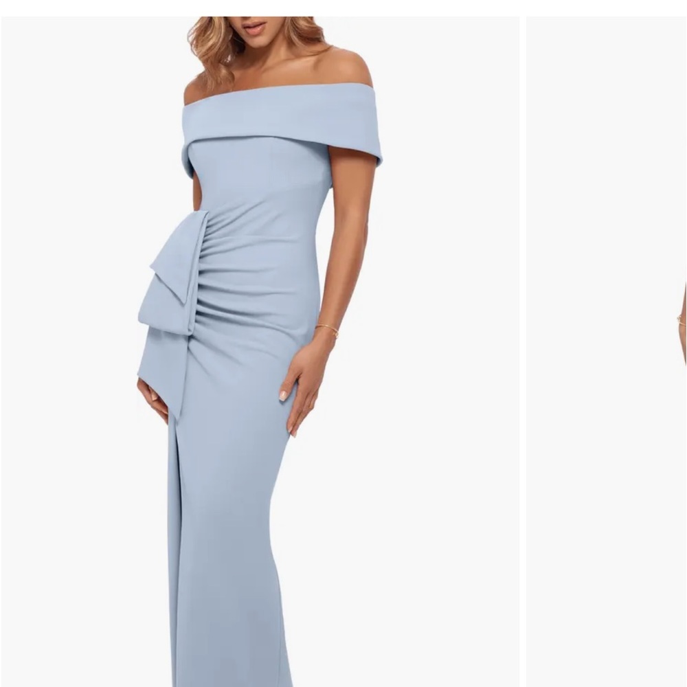 Xscape -beautiful navy formal dress. Crepe fabric